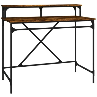 Image of vidaXL Desk Smoked Oak 100x50x90 cm Engineered Wood and Iron