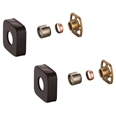 Image of KINGBATH™ Bar Valve Fixing Kits Brackets with Square SS Matt Black Cover Shrouds Escutcheons 3/4 Inch Connections BSP 15mm Wall Mounted Fast Fix Kit Bracket for Thermostatic Shower Mixer