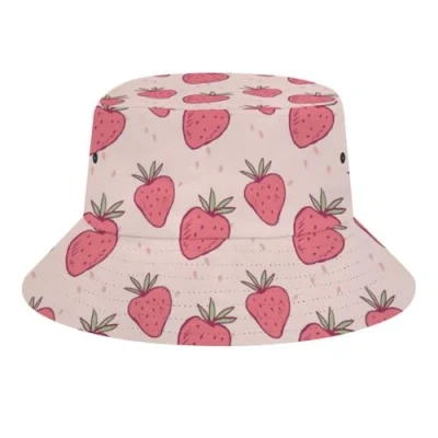 Image of JopaJre Strawberry Bucket Hat for Women Men Sun Cap Fisherman Packable Beach Caps Travel Outdoor