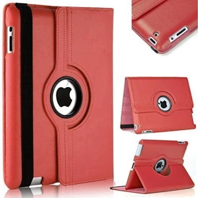 Image of TechDealsUK 360 Degree Rotating Case For Apple iPad 4 3 2 (2011 2012) PU Leather Stand Swivel Folio Cover (Red)