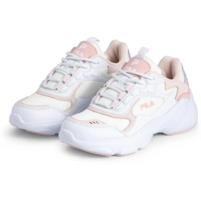 Image of Fila Collene KIDS Unisex Trainers for kids, Size: 13.5K, White/mauve chalk Imitation leather/ textile