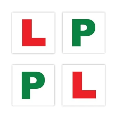 Image of Pack of 4 L Plates Sticker P Stickers Self adhesive (Each 2) Learner Waterproof Sign for New Driver (180 x 180 mm).