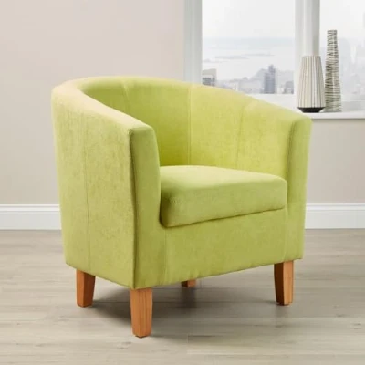 Image of Home Source Tub Accent Chair Fabric Armchair with Wooden Legs Upholstered Single Sofa for Home, Office, Living Room Padded Foam Seat (Green)