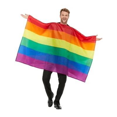 Image of Smiffys Rainbow Flag Costume, Multi Coloured, Rainbow/Gay Pride Items Fancy Dress, Adult Dress Up Costumes