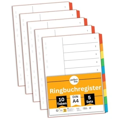 Image of perfect line File dividers A4, Folder for Lever Arch Files, 10 Piece, Set of 5, Cardboard, Made in Germany