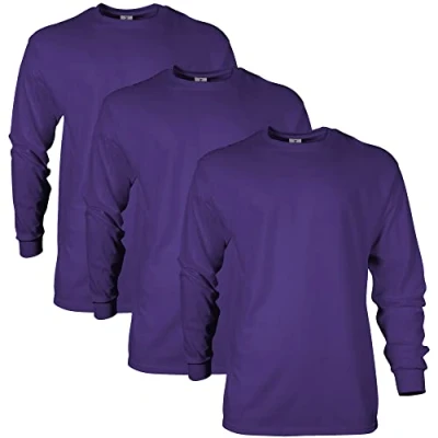 Image of Gildan Unisex&#039;s Ultra Cotton Long Sleeve T Shirt, Style G2400, Multipack, Purple (3 Pack), 3XL (Pack of 3)