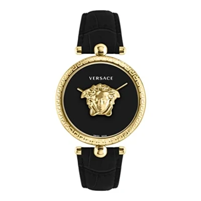 Image of Versace Collection Luxury Womens Watch Timepiece with a Black Strap Featuring Gold Case and Dial, Gold, One size, Palazzo Empire