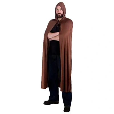 Image of Adults Brown Cape Halloween Fancy Dress Costume Accessory Unisex Long Hooded Wizard Mage Cloak