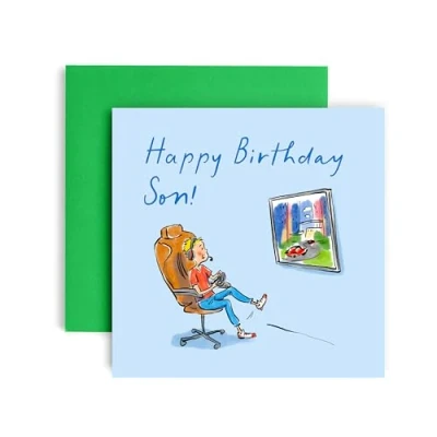 Image of Huxters Birthday card for Son and Grandson Computer Gaming Gamer from Mum Dad (Son)