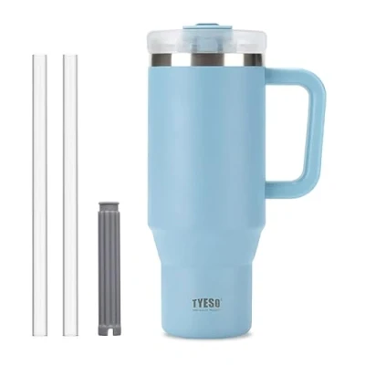 Image of Klaraber Tumbler with Straw and Lid, 40oz Insulated Travel Cup Straw, Double Wall Stainless Steel Iced Coffee Cup, Leak Proof Mug, Large Handle (Sky Blue)