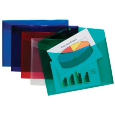 Image of Tiger A3 plastic wallet files for document storage stud closure assorted colours pack of 5