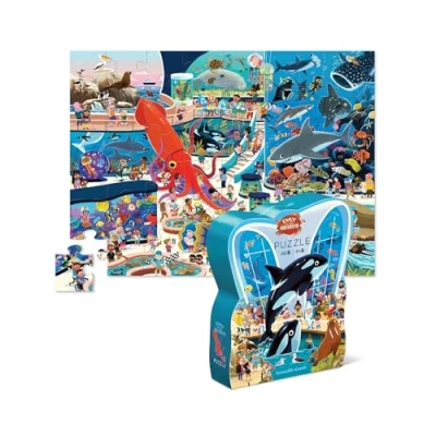 Image of Crocodile Creek Day at The Aquarium 48 Piece Jigsaw Floor Puzzle with Heavy Duty Shaped Box for Storage, Large 18&quot; x 24&quot; Completed Size, Designed Kids Ages 4 Years and up