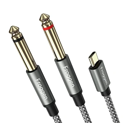 Image of USB C to Dual 6.35mm TRS Stereo Cable, 1/4 inch Audio Type Male 2X Mono AUX Y Splitter Cable for iPhone 15, Tablet, Laptop, Amplifier, Mixer, Mixing Console