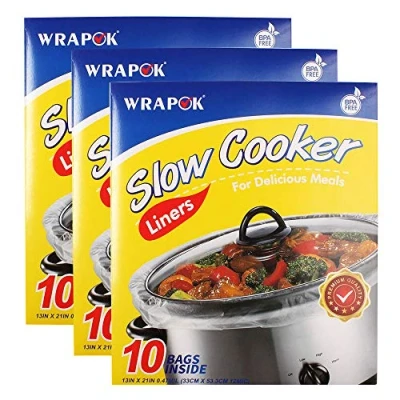 Image of WRAPOK Slow Cooker Liners Kitchen Disposable Cooking Bags BPA Free for Oval or Round Pot, Large Size 13 x 21 Inch, Fits 3 to 8.5 Quarts Pack (30 Total)