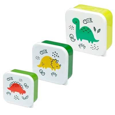 Image of Puckator Dinosauria Jr Set of 3 Lunch Box Snack Storage S/M/L Lunchbox with Multi Compartments Small Food Containers for Adults and Kids Girls Boys Prep Lids