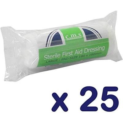 Image of C.M.S Medical First Aid Large HSE Sterile 18x18cm Wound Dressing Bandages x 25