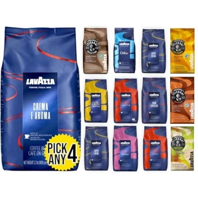 Image of Lavazza Coffee Beans Pick Any 4 from 9+ Flavours Inc. Gran Espresso, Crema E Aroma, Super Crema, Top Class, Decaf, Gusto, Riserva and More. (Each Pack 1000g)
