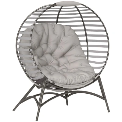 Image of Outsunny Egg Chair with Soft Cushion, Steel Frame and Side Pocket, Garden Basket for Indoor, Outdoor, Light Grey