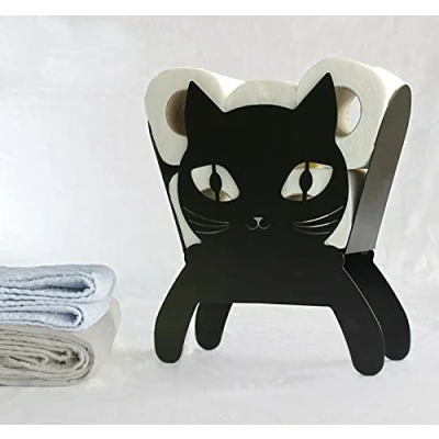 Image of Garden Mile Novelty Cat Toilet Roll Holder Animal Themed Paper Black Metal Wall Mounted or Free Standing Tissue Bathroom Kitchen Accessories for Indoor Loo Decor