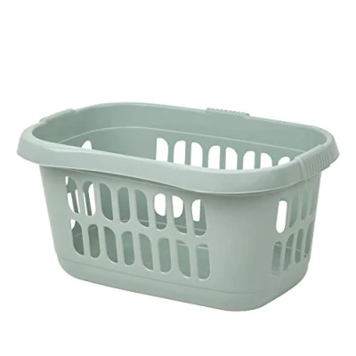 Image of 60 Litre Silver Sage Hipster Laundry Basket High Grade Plastic Washing Clothes Linen Storage Bin Tidy Household