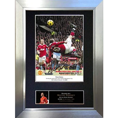 Image of WAYNE ROONEY Overhead Kick Signed Autograph Mounted Photo Reproduction PRINT A4 Rare Perfect Birthday (297 x 210mm) #55 (Silver Frame)