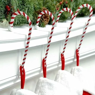 Image of Fyne Finds Set of 4 Christmas Candy Stick Cane Stocking Hanger Holder Xmas Decoration Mantle Pie