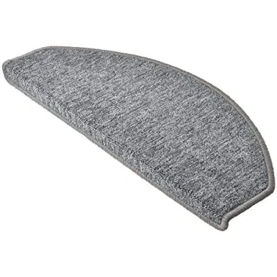 Image of Beautissu Indoor Stair Pads 28x65cm ProStair Set of 15 Tread Mats Non Slip Adhesive Round Mat/Carpet for Stairs Noise Reduction &amp; Floor Protection Light Grey