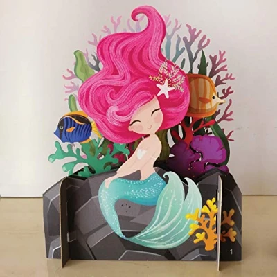 Image of 3 D Laser Cut Pop Up Kid&#039;s Greeting Card Mermaid