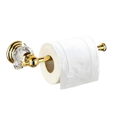 Image of BATHSIR Polished Gold Toilet Paper Holder, Crystal Roll Holder Bathroom Accessories Modern Zinc Alloy Tissue Hanger Wall Mounted