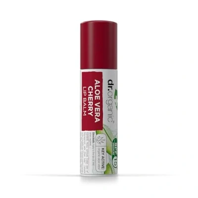 Image of Dr Organic Aloe Vera &amp; Cherry Lip Balm, Moisturising, SPF 15, Mens, Womens, Natural, Vegetarian, Cruelty Free, Paraben SLS Recycled Recyclable, Organic, 5.7ml, Packaging may vary