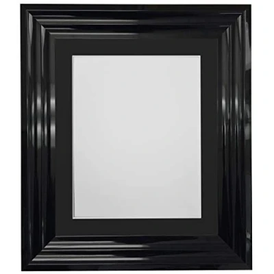 Image of FRAMES BY POST Firenza High Gloss Black Picture Photo Frame Plastic Glass with BlackMount A3 for Image Size A4