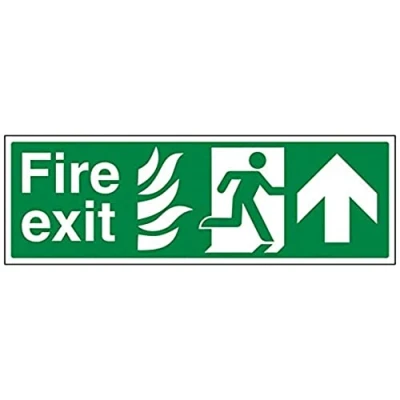 Image of V Safety NHS Fire Exit Arrow Up Sign 450mm x 150mm Self Adhesive Vinyl