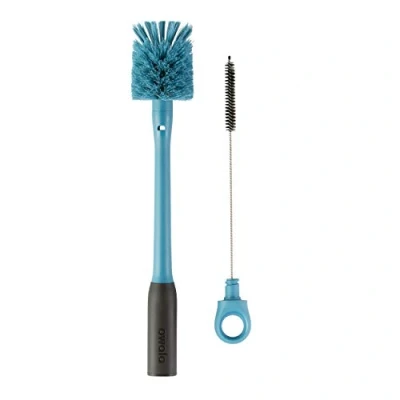 Image of OWALA 2 in 1 Water Bottle and Straw Cleaning Brush, Plastic, Smokey Blue (C04745)