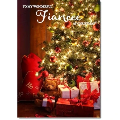 Image of doodlecards Fiancee Christmas Card Teddy by Tree Large A4 Size for with Plain Envelope