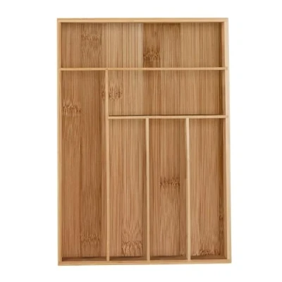 Image of Relaxdays Cutlery Tray, 6 Compartments, Bamboo, Drawer Box for &amp; Kitchen Utensils, H x D: 5 30.5 43 cm, Natural