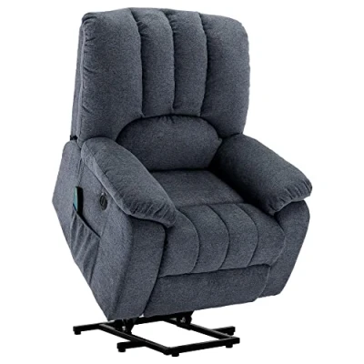 Image of Merax Electric Power Lift Recliner Chair Sofa Massage and Heat for Elderly 2 Side Pockets USB Ports Single Chairs Living Room Overstuffed Fabric Reclining Gray