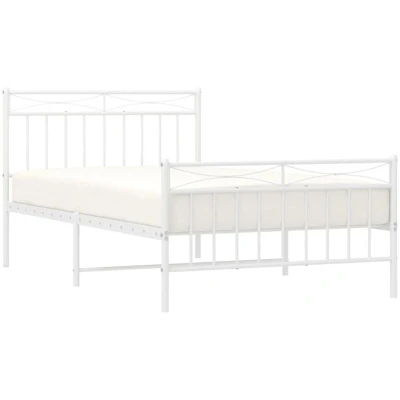 Image of vidaXL Metal Bed Frame without Mattress with Footboard White 107x203cm