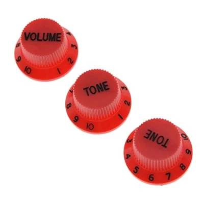 Image of KAISH Set of 3 Red w/Black Number ST Strat Style Guitar Knob Volume Tone Knobs