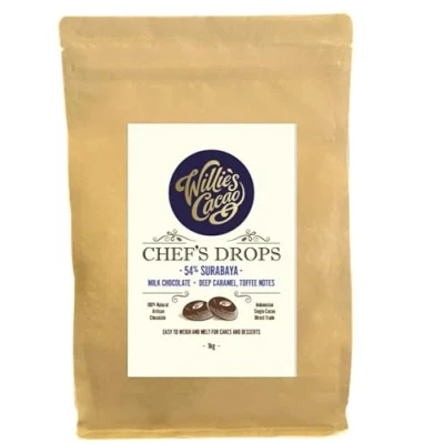 Image of Willie&#039;s Cacao Couverture milk chocolate Chef&#039;s Drops 54% Surabaya 1kg Caramel notes For cooking &amp; baking