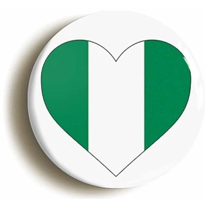 Image of Ozorath NIGERIA NIGERIAN FLAG HEART BUTTON BADGE (Size is 1inch / 25mm diameter)