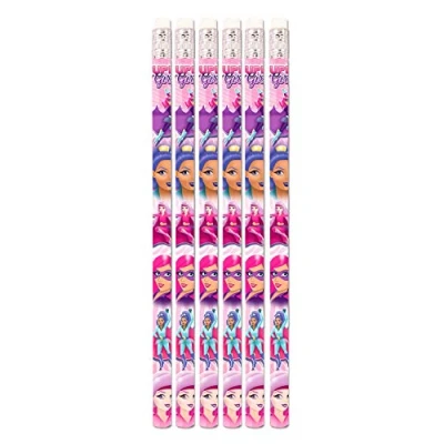 Image of 6/36/72 Super Girl Hero Eraser Rubber Top Pencils Party Bag Filler Stationery (12 Packs ( 72 ))