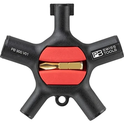 Image of PB Swiss Tools Universal Cabinet Key with Bit Holder and 2 C6 PrecisionBits, Model #900.V01 CN, Set in a Paperboard Box, Mechanics&#039;