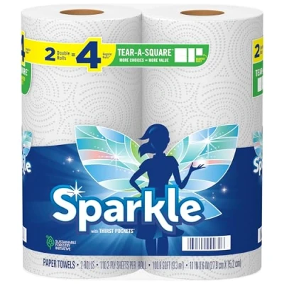 Image of Sparkle Tear A Square Paper Towels, 2 Double Rolls = 4 Regular Rolls, Customizable Sheet Size Towel