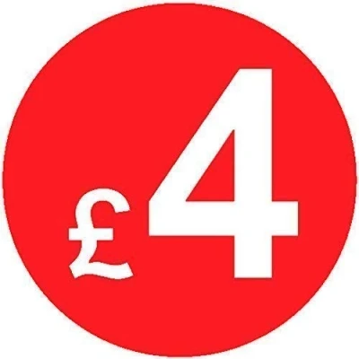 Image of Pack of 500 20mm Price Stickers/Labels Choose from 10p to £95 Bright Red Many Prices (£4 Red)