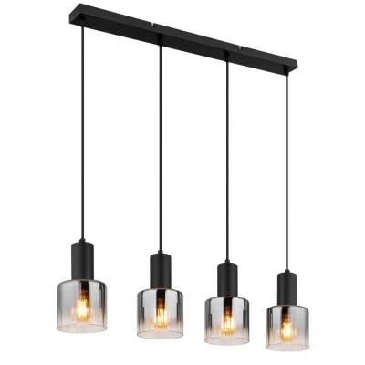 Image of Jack Bar Pendant Ceiling Light Matt Black Smoke Glass Shade 4x E27