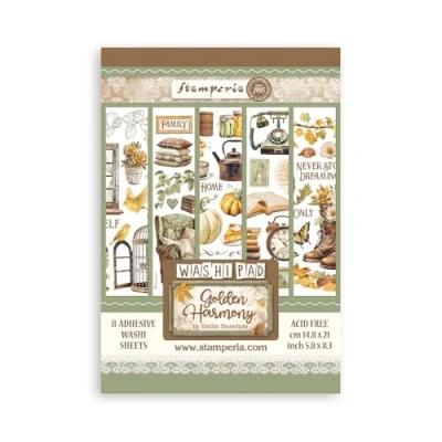 Image of Stamperia Washi Pad for Scrapbooks, Albums, Cards, Bullet Journals and More, Translucent Easy to Cut, Acid Free, Perfect Hobbies, Crafts, Gifting (Golden Harmony) (A5) (8 Sheets)