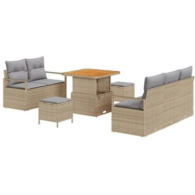 Image of vidaXL 8 Piece Garden Sofa Set with Cushions Beige Poly Rattan Acacia