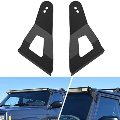 Image of Nilight 2PCS 52 inch Curved LED Light Bar Bracket at Upper Windshield Roof Cab for 1984 2001 Jeep Cherokee XJ &amp; 1986 1992 Comanche MJ