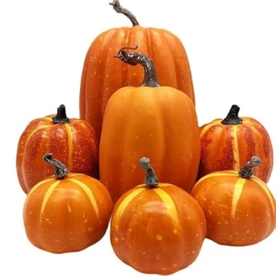 Image of Nuziku 7Pcs Artificial Pumpkins,Assorted Sizes Autumn Pumpkin Decorations,Fake Pumpkins foam Large For Fall Thanksgiving Halloween Decoration