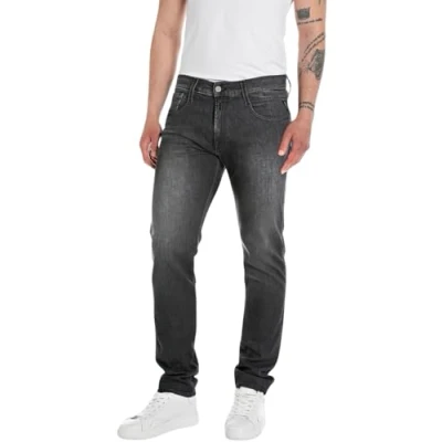 Image of REPLAY Adult M914 Anbass Power Stretch Jeans, Dark Grey 097, 32W / 32L